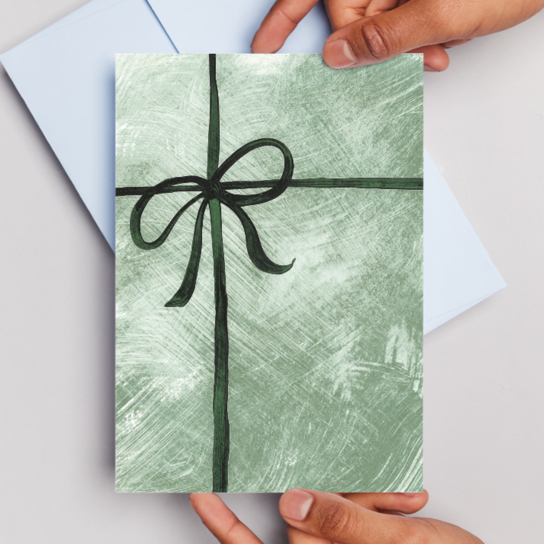 Plain Green Bow - Greeting Card
