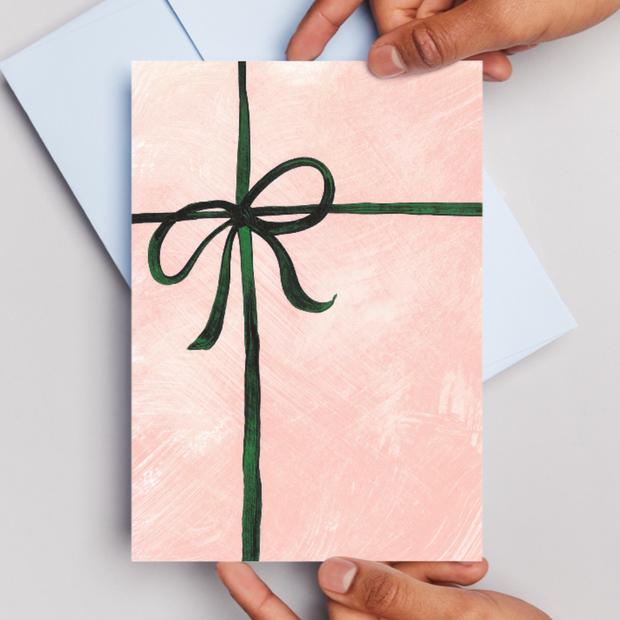 Plain Pink Bow - Greeting Card