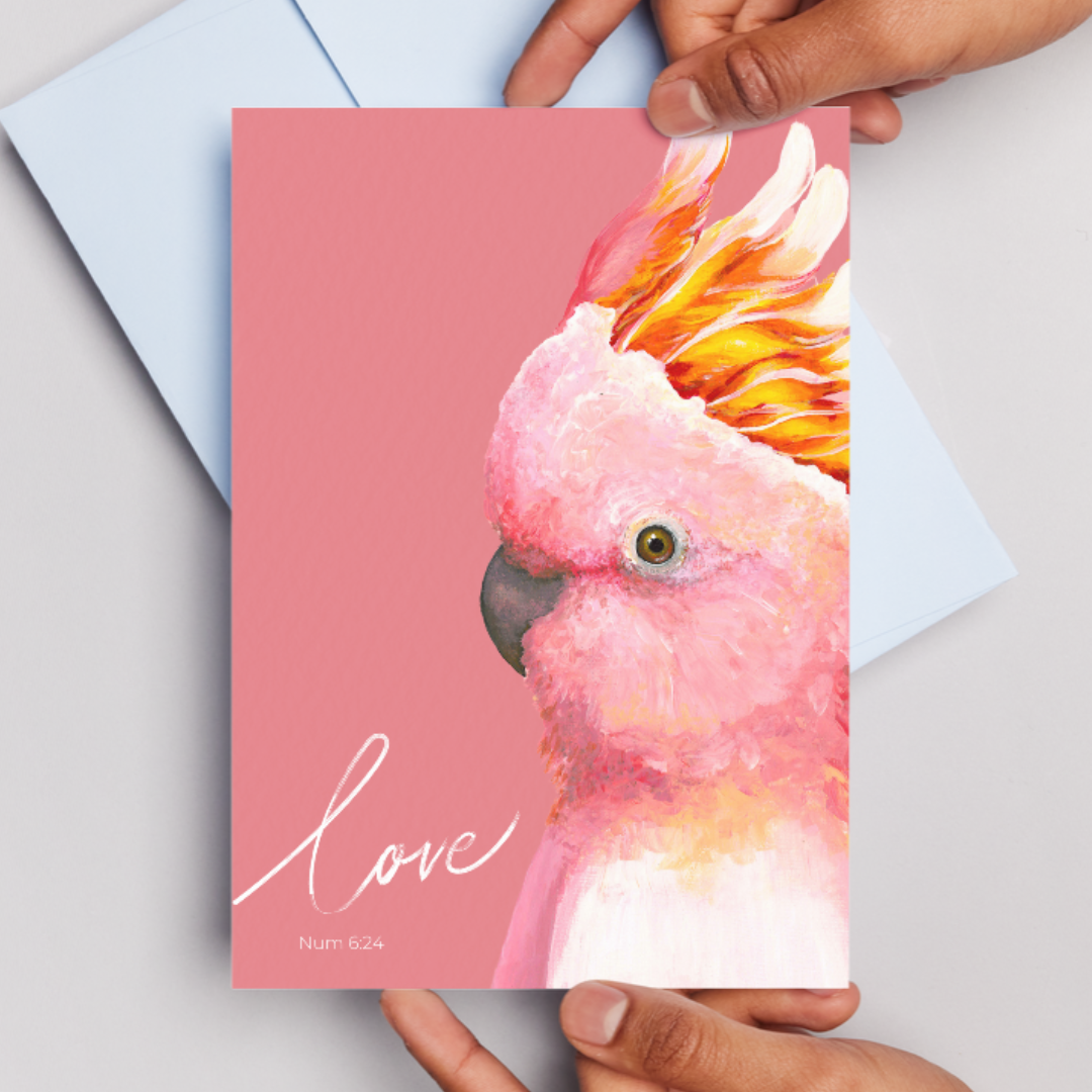 Love (Num 6:24) Pink Cockatoo - Greeting Card