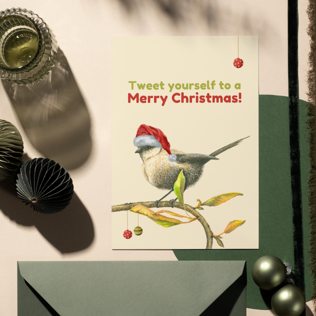 Tweet Yourself to a Merry Christmas White-Breasted Robin - Greeting Card