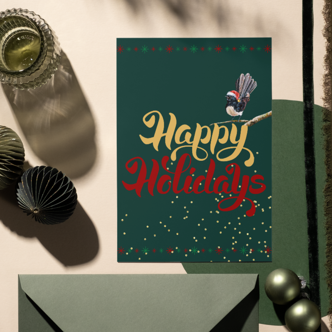 Happy Holidays Willie Wagtail - Greeting Card