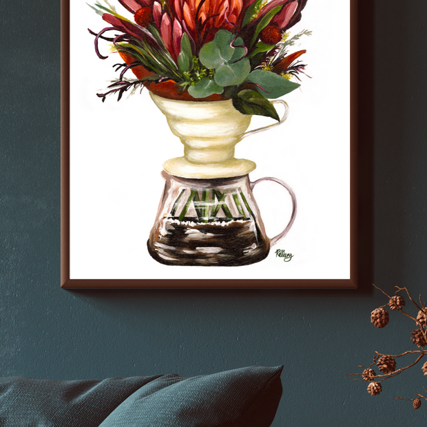 Drip Coffee & Blooms Art Print